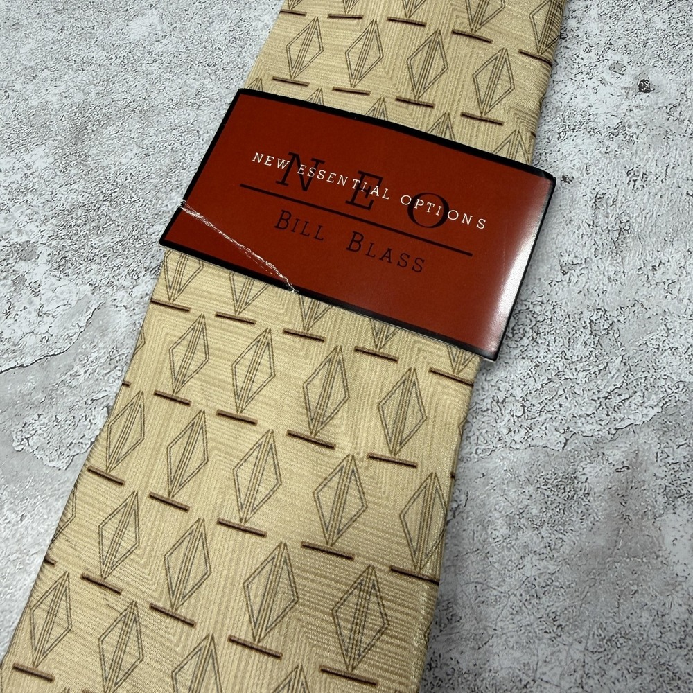 Bill Blass Silk Tie Mens One Size‎ Gold Geometric Silk Made In Mexico Necktie